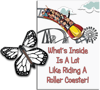 
              Roller Coaster greeting card with White wind up flying butterfly from Butterflyers.com
            