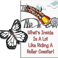 Roller Coaster greeting card with White wind up flying butterfly from Butterflyers.com