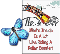 
              Roller Coaster greeting card with Cobalt Blue wind up flying butterfly from Butterflyers.com
            