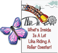 
              Roller Coaster greeting card with Cobalt Pink wind up flying butterfly from Butterflyers.com
            