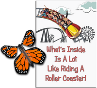 
              Roller Coaster greeting card with Orange wind up flying butterfly from Butterflyers.com
            