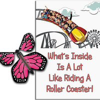 Roller Coaster greeting card with Pink wind up flying butterfly from Butterflyers.com