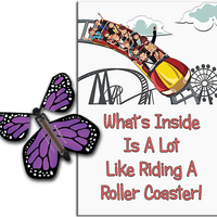 Roller Coaster greeting card with Purple wind up flying butterfly from Butterflyers.com