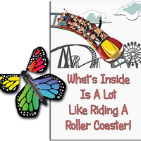 Roller Coaster greeting card with Rainbow wind up flying butterfly from Butterflyers.com