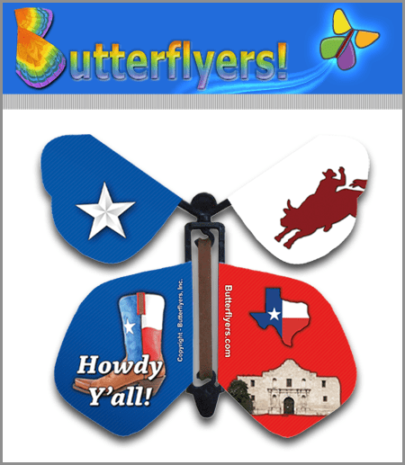 Big Tex Wind Up Flying Butterfly For Greeting Cards by Butterflyers.com