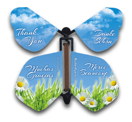 Thank You Wind Up Flying Butterfly For Greeting Cards by Butterflyers.com
