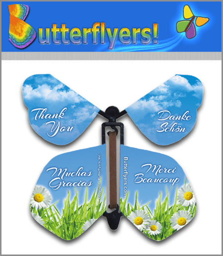 Thank You Wind Up Flying Butterfly For Greeting Cards by Butterflyers.com