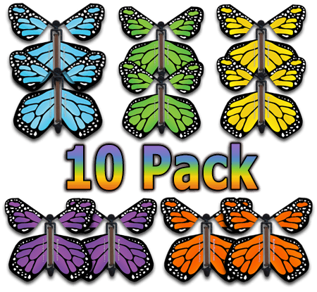 10-pack - Multi Color wind up flying Monarch butterflies from butterflyers.com