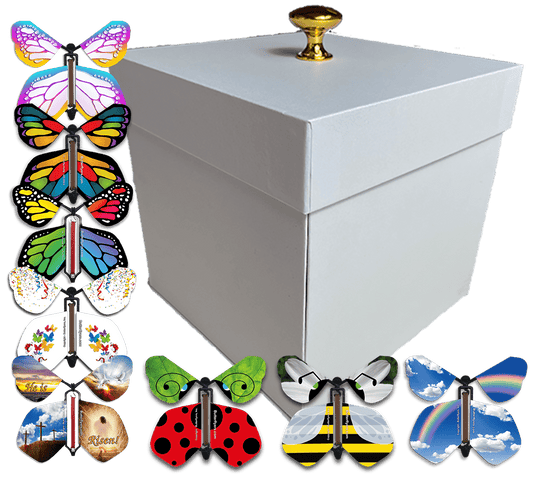 White Easter Exploding Butterfly Box With 4 Wind Up Flying Easter Butterflies from butterflyers.com