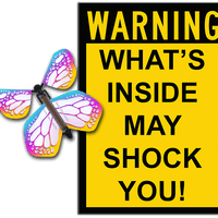 Warning Greeting Card with Bismuth monarch wind up flying butterfly from butterflyers.com