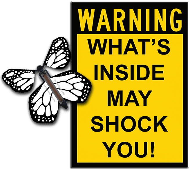 Warning Greeting Card with Color Me monarch wind up flying butterfly from butterflyers.com