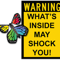 Warning Greeting Card with Rainbow monarch wind up flying butterfly from butterflyers.com