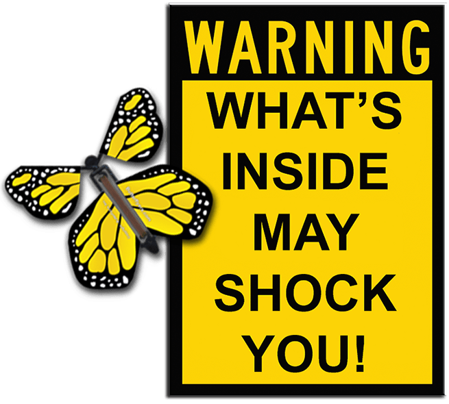 Warning Greeting Card with Yellow wind up flying butterfly from butterflyers.com