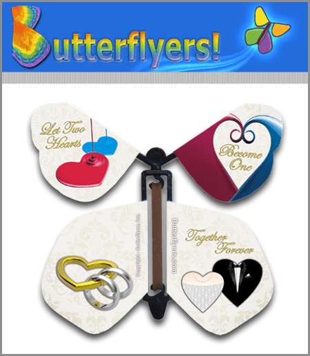 Wedding Hearts Wind Up Flying Butterfly For Greeting Cards by Butterflyers.com