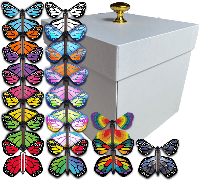 White Exploding Butterfly Gift Box With 4 Wind Up Flying Monarch Butterflies from butterflyers.com