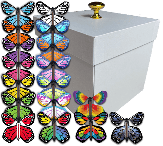 White Exploding Butterfly Gift Box With 4 Wind Up Flying Monarch Butterflies from butterflyers.com