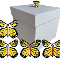 White Exploding Butterfly Gift Box With 4 Yellow Monarch Wind Up Flying Butterflies from butterflyers.com