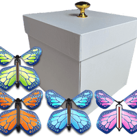 White Exploding Butterfly Gift Box With 4 Multi Cobalt Color Wind Up Flying Butterflies from butterflyers.com