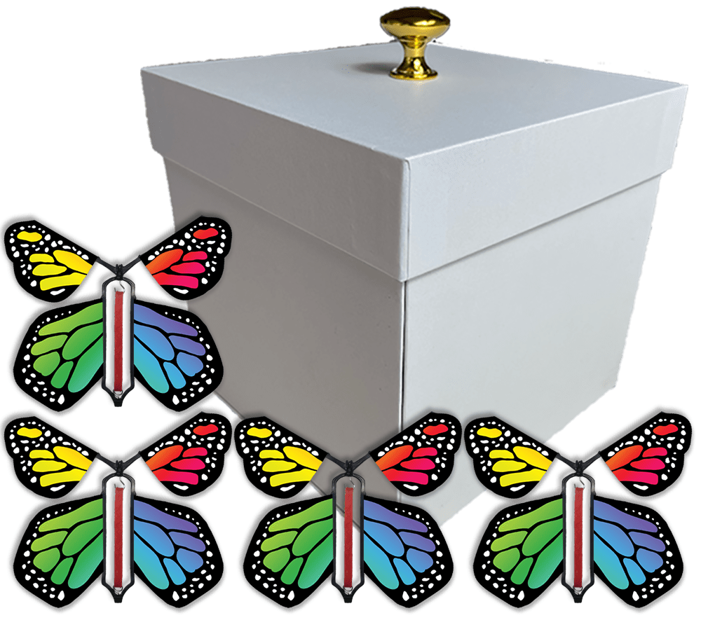 White Monarch Exploding Butterfly Box With Wind Up Flying Butterflies ...