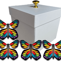 White Exploding Butterfly Gift Box With 4 Stained Glass Wind Up Flying Butterflies from butterflyers.com