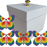 White Exploding Butterfly Gift Box With 4 Tye Dye Wind Up Flying Butterflies from butterflyers.com