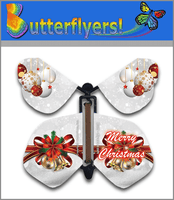 
              Christmas Bows & Bells Wind Up Flying Butterfly For Greeting Cards by Butterflyers.com
            