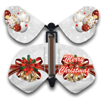 Christmas Bows & Bells Wind Up Flying Butterfly For Greeting Cards by Butterflyers.com