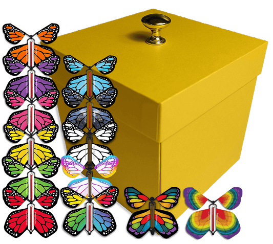 Yellow Exploding Butterfly Gift Box With 4 Wind Up Flying Monarch Butterflies from butterflyers.com