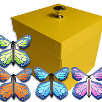 Yellow Exploding Butterfly Gift Box With 4 Multi Cobalt Color Wind Up Flying Butterflies from butterflyers.com