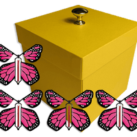 Yellow Exploding Butterfly Gift Box With 4 Pink Monarch Wind Up Flying Butterflies from butterflyers.com
