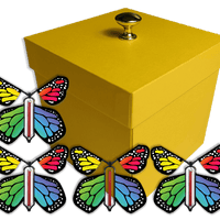 Yellow Exploding Butterfly Gift Box With 4 Rainbow Monarch Wind Up Flying Butterflies from butterflyers.com