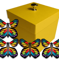 Yellow Exploding Butterfly Gift Box With 4 Stained Glass Wind Up Flying Butterflies from butterflyers.com