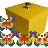 Yellow Exploding Butterfly Gift Box With 4 Tye Dye Wind Up Flying Butterflies from butterflyers.com