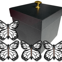 Black Exploding Butterfly Gift Box With 4 White Monarch Wind Up Flying Butterflies from butterflyers.com