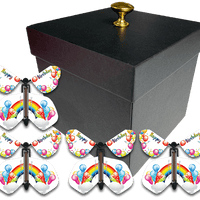 Black Exploding Butterfly Birthday Box With 4 Birthday Rainbows Wind Up Flying Butterflies from butterflyers.com