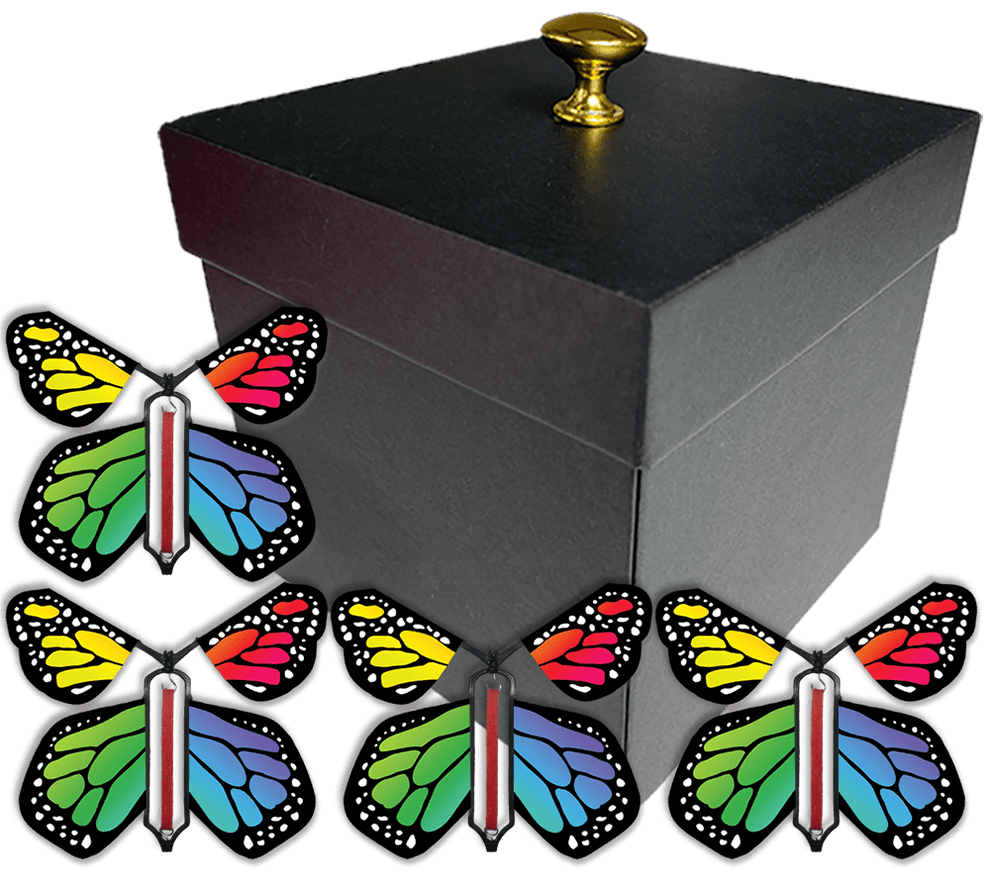 Fly Gift Box Monarch Surprise Flying Butterfly Box - Black Gift Box & 4 Wind Up Fly ...