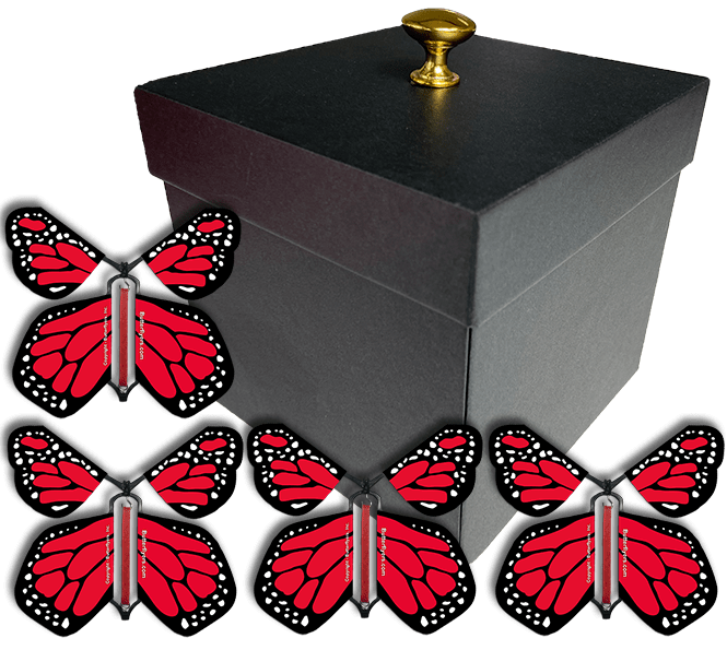 Valentines Day Surprise Flying Butterfly Box - Black Gift Box With 4 Wind Up Flying Butterflies