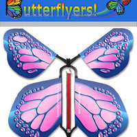 Packaged Cobalt Pink Wind Up Flying Butterfly For Greeting Cards by Butterflyers.com