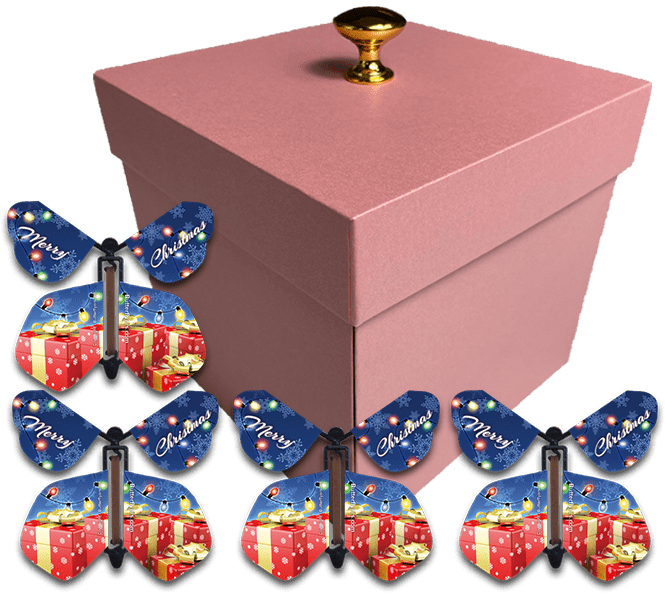 Pink Christmas Exploding Butterfly Box With Wind Up Flying Butterflies