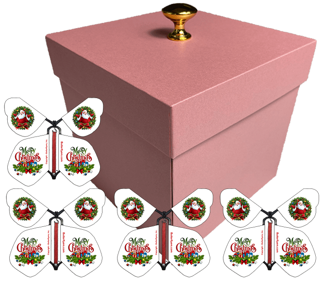 Pink Exploding Butterfly Christmas Box With Santa Christmas Flying Butterflies from butterflyers.com