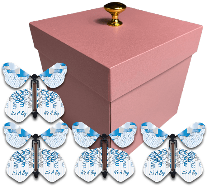 Gender Reveal Surprise Flying Butterfly Box - Pink Gift Box With 4 Win ...