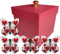 
              Red Valentines Day Exploding Butterfly Box With Big Hearts Wind Up Flying Butterflies
            