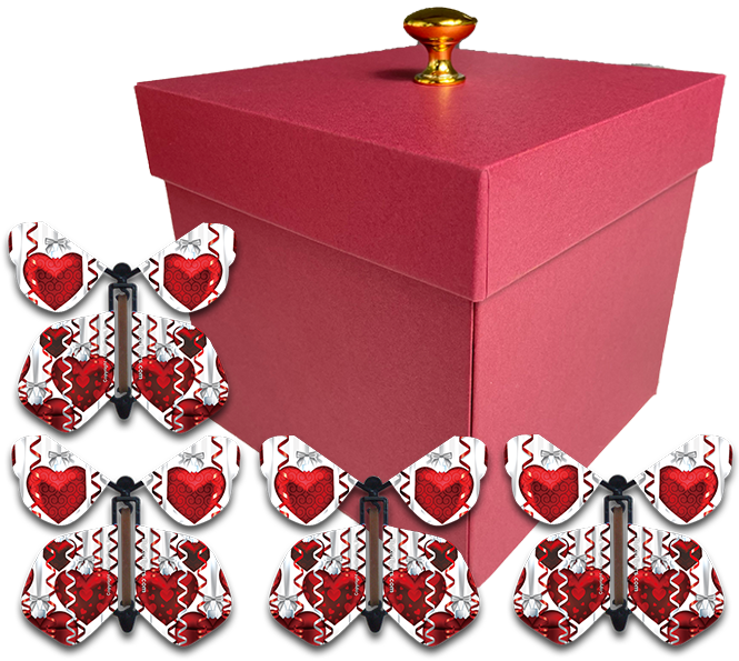 Red Mother's Day Exploding Butterfly Gift Box With Big Hearts Wind Up Flying Butterflies from butterflyers.com