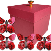Red Valentines Day Exploding Butterfly Box With I Love You Wind Up Flying Butterflies
