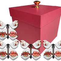 Red Exploding Butterfly Christmas Box With Christmas Bows & Bells Flying Butterflies from butterflyers.com
