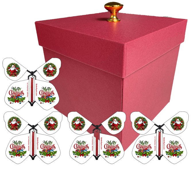 Red Exploding Butterfly Christmas Box With Santa Christmas Flying Butterflies from butterflyers.com