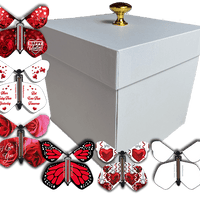 White Valentines Day Exploding Butterfly Box With Wind Up Flying Butterflies from butterflyers.com