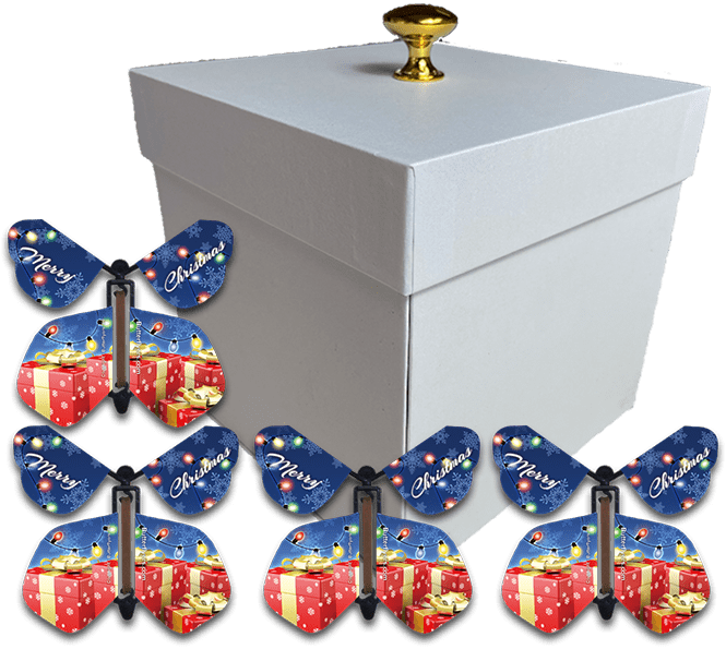 Christmas Surprise Flying Butterfly Box - White Gift Box With 4 Wind U ...